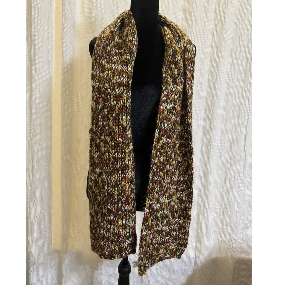 Attention Scarf Multicolor Chunky Knit Metallic Gold Thread Boho Winter Fall OS